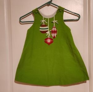 Too cute Green corduroy Christmas jumper/dress "and those ornaments" 4t